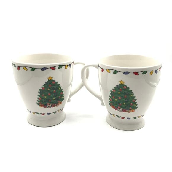 My Christmas Coffee Tea Mug Cup Christmas Tree & Lights Around Rim Set of 2 - Picture 2 of 6